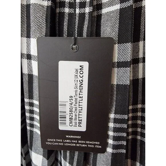 Black & White Pleated Check Mini Skirt By PrettyLittleThing Size 8 EU 40 - Picture 2 of 3